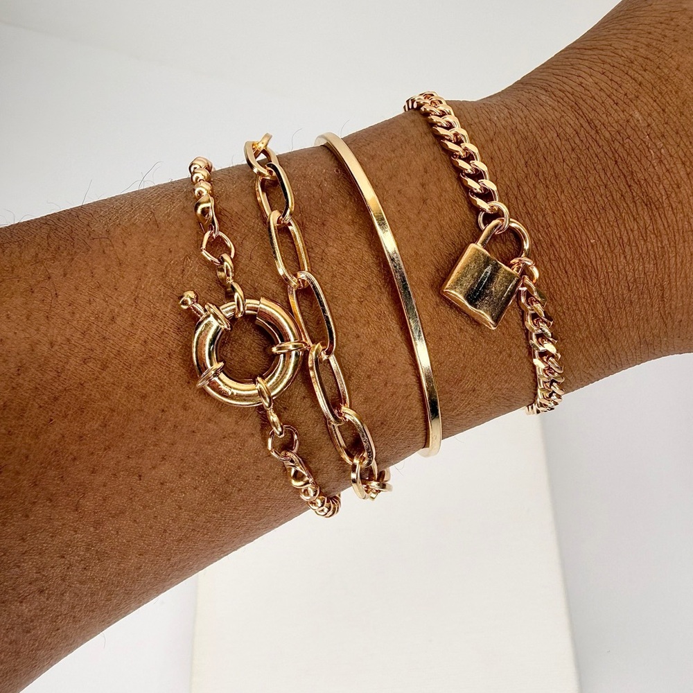 4 Piece Gold Multi-Chain Bracelet Set